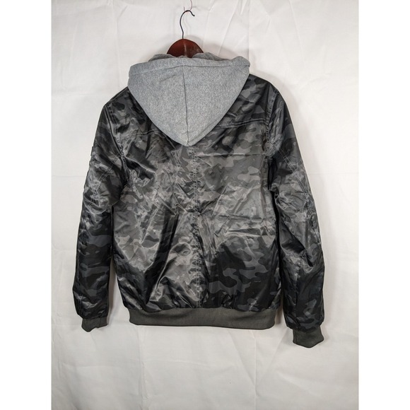 Members Only Bomber Jacket Black Camo Zip Flight Satin Hooded Grunge Mens M A057 - Picture 8 of 14
